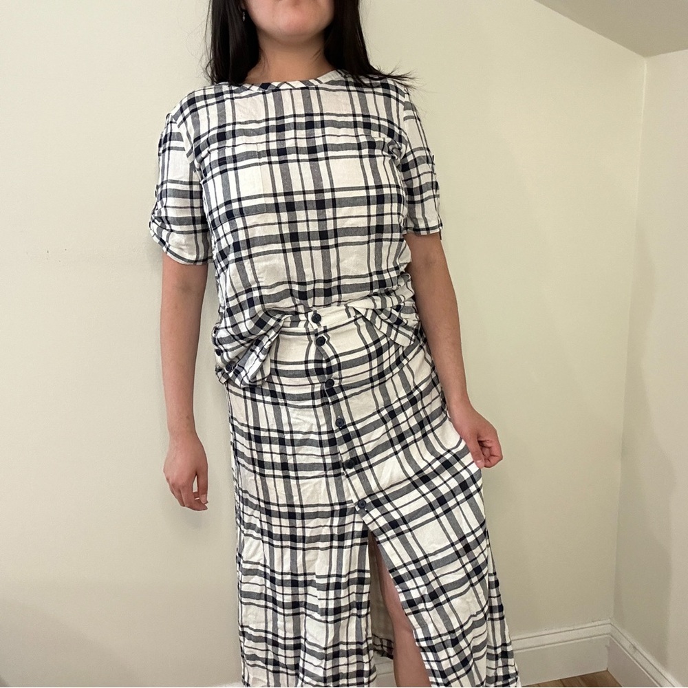 Theory Plaid Top and Skirt Set